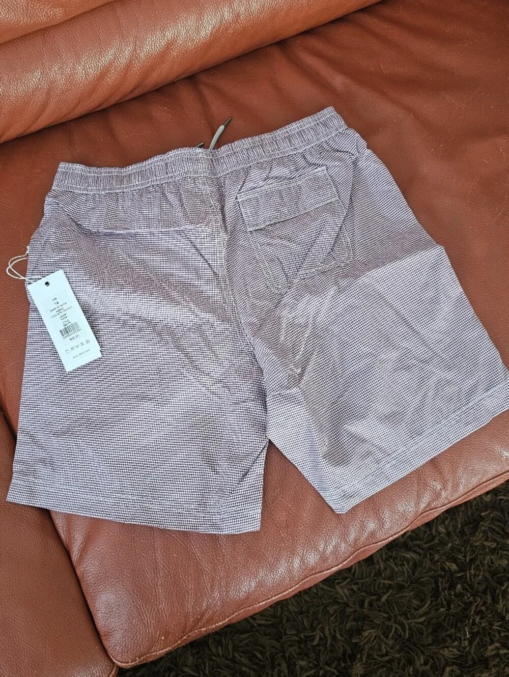 NWT Boys Onia Gingham Elastic Drawstring Charlie Swim Trunks Sz 14